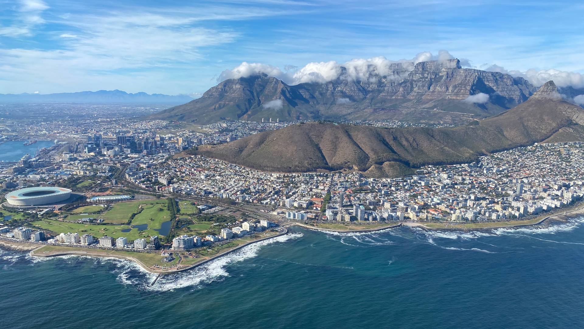 Kaapstad vanuit helikopter, Zuid-Afrika